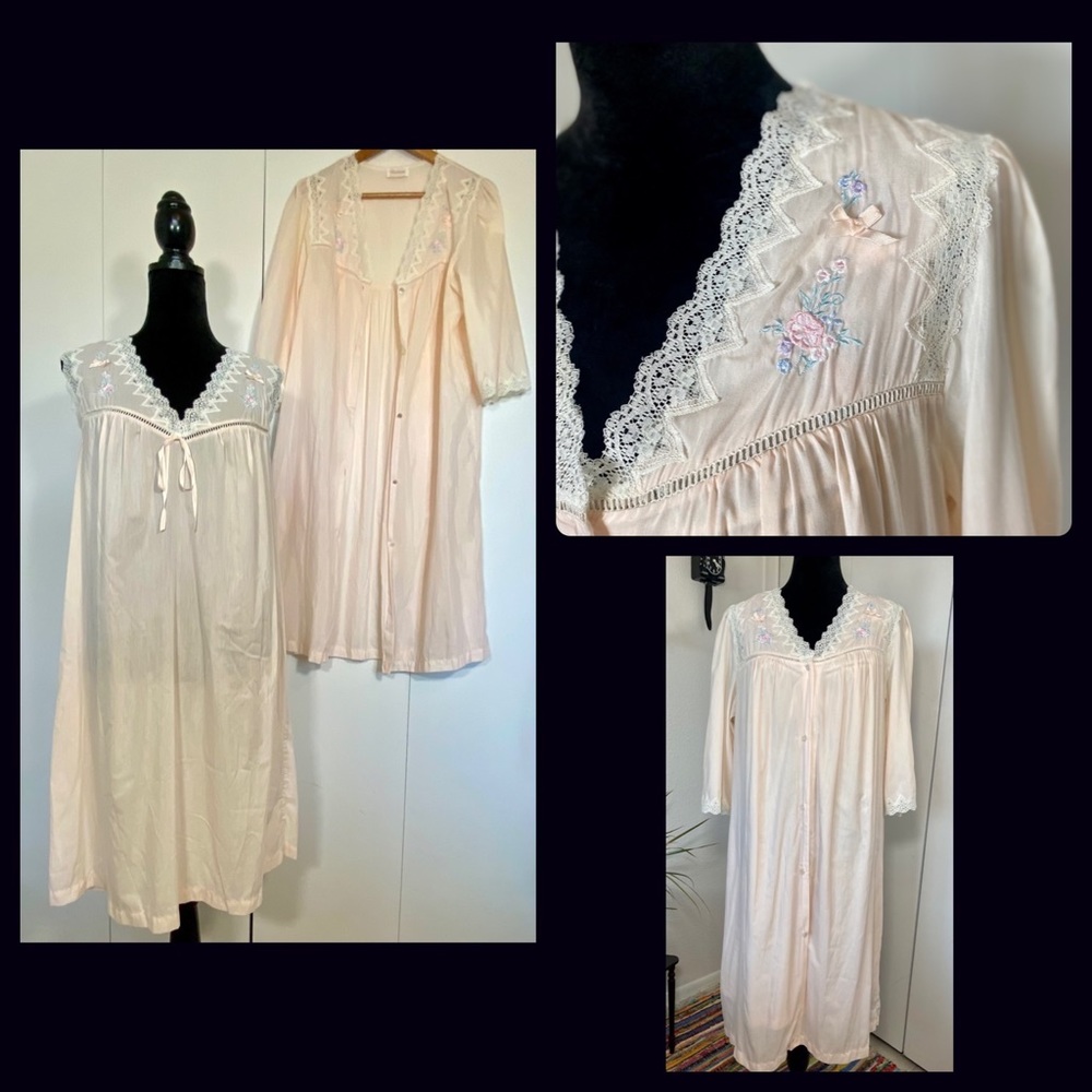 Night Gown Peignoir Vintage Barbizon Nightgown Robe 2 Piece Set Pink S/M